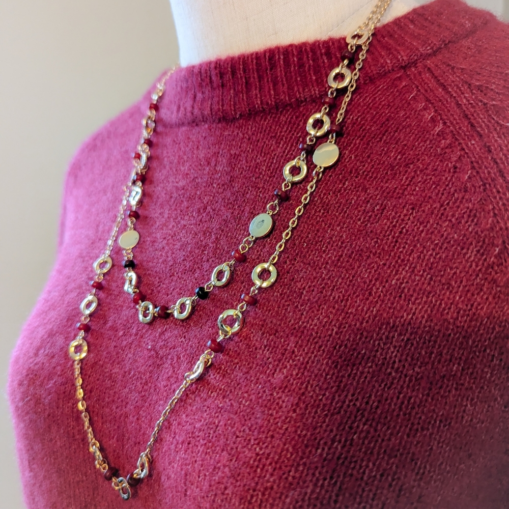 Bancroft NWT gold and red layered necklace with beads